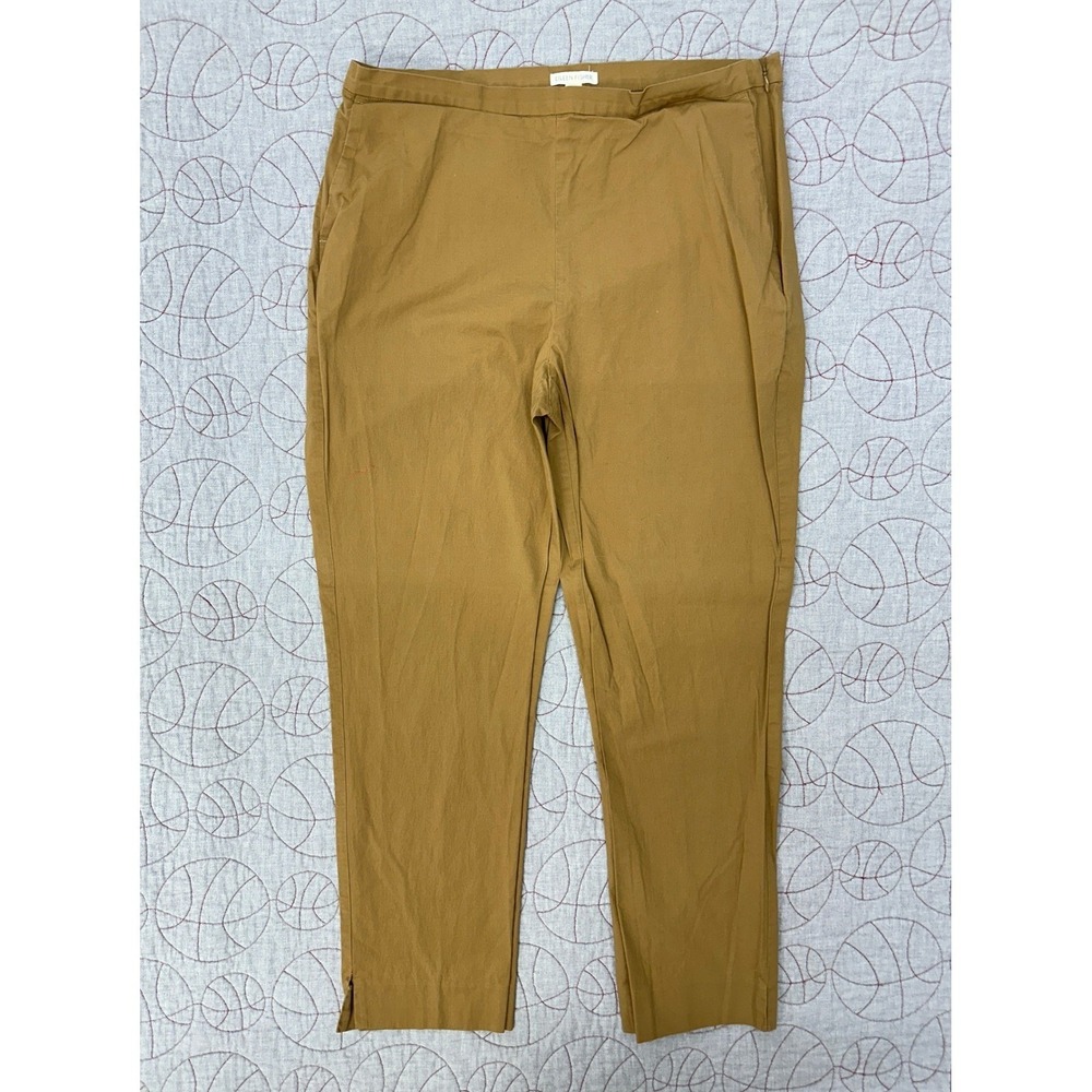 Eileen Fisher Slim Tapered Pants Brown Dark Khaki Organic Cotton /‎ Womens 10